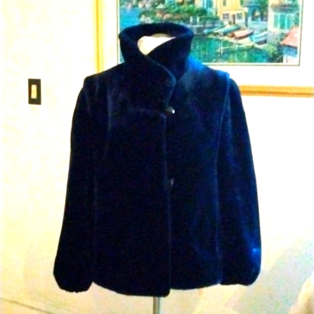 Vintage Navy Blue Plush Women's Jacket